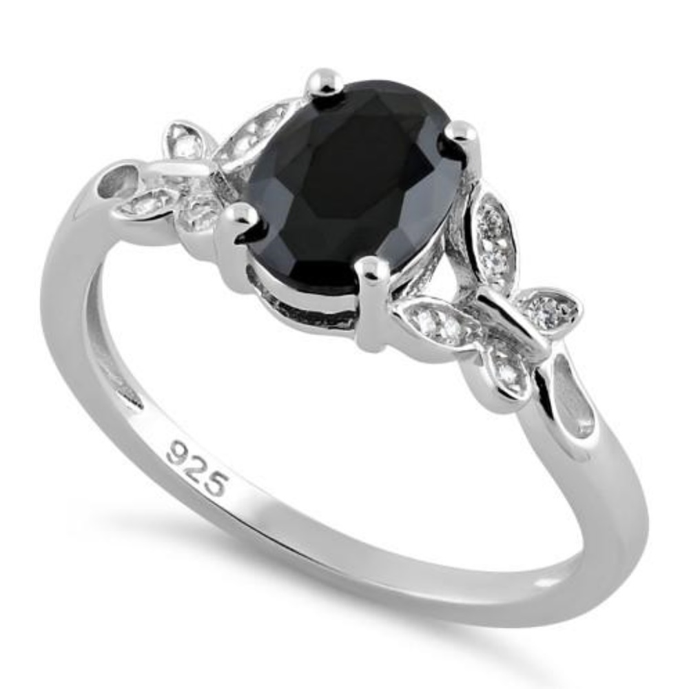 Sterling Silver Dble Butterfly Black Center Stone